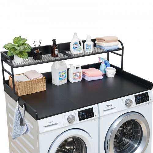 VEVOR Arbeitsplatte fr Waschmaschine & Trockner (137 x 69,9 cm) mit Haken & Ablage, zur Organisation und Aufbewahrung im Wscheschrank Speisekammer Kchentheke, bis 113 kg Belastbar, Schwarz | VEVOR DE VEVOR Arbeitsplatte fr Waschmaschine & Trockner (137 x 69,9 cm) mit Haken & Ablage, zur Organisation und Aufbewahrung im Wscheschrank Speisekammer Kchentheke, bis 113 kg Belastbar, Schwarz | VEVOR DE