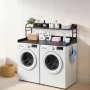 VEVOR Washer Dryer Countertop with Shelf, 137 x 69.9 cm Wooden Washer and Dryer Topper with Edge and 2 Hooks, Laundry Machine Topper for Laundry Closet Pantry Counter Organization and Storage, Black