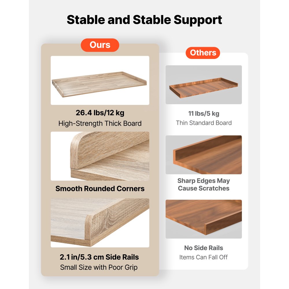 VEVOR Arbeitsplatte für Waschmaschine & Trockner (137 x 69,9 cm) mit Erhöhtem Rand & Haken, zur Organisation und Aufbewahrung im Wäscheschrank Speisekammer Küchentheke, 113 kg Belastbar, Eichenoptik