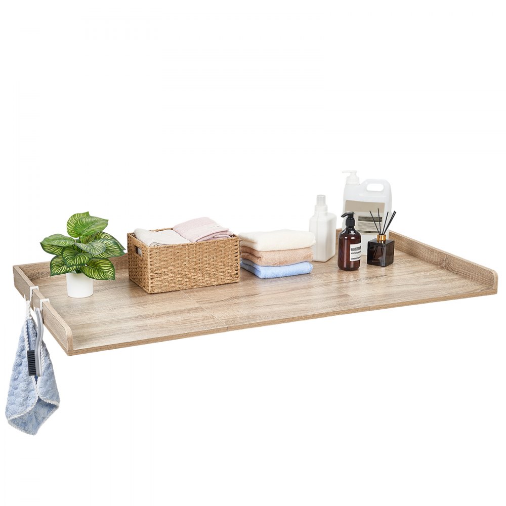 VEVOR Arbeitsplatte für Waschmaschine & Trockner (137 x 69,9 cm) mit Erhöhtem Rand & Haken, zur Organisation und Aufbewahrung im Wäscheschrank Speisekammer Küchentheke, 113 kg Belastbar, Eichenoptik