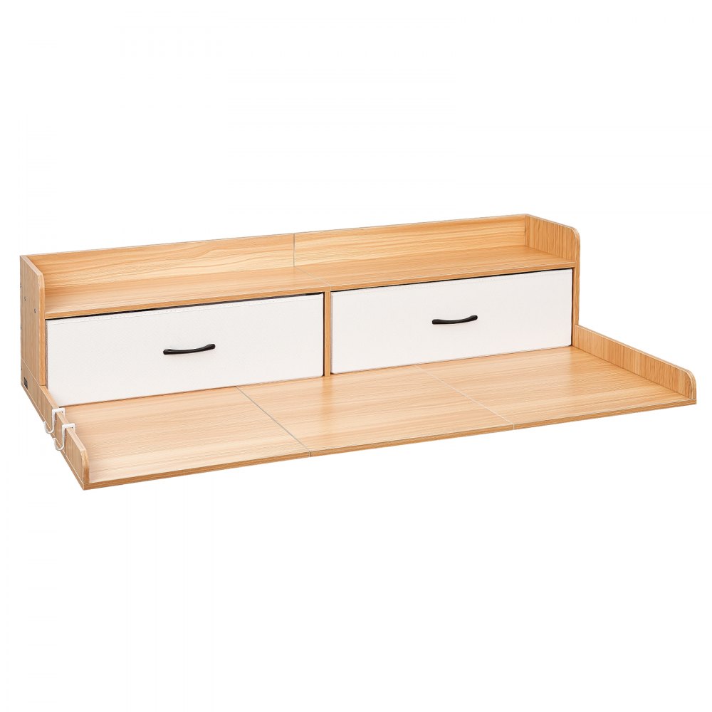 VEVOR Arbeitsplatte für Waschmaschine und Trockner (137 x 69,9 cm) mit Ablage & 2 Schubladen & Haken, Geeignet für Wäscheschrank Speisekammer Küchentheke, 113 kg Belastbar, Natürlicher Holzton