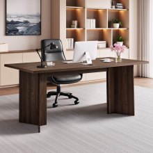 VEVOR Chefschreibtisch (160 lang) moderner Bürotisch mit Kabelanschlussloch, Schreibtisch aus Wabenplatte + Spanplatte, 113,4 kg Tragkraft, Computertisch für Arbeit Studium Schreiben, Braun+Schwarz