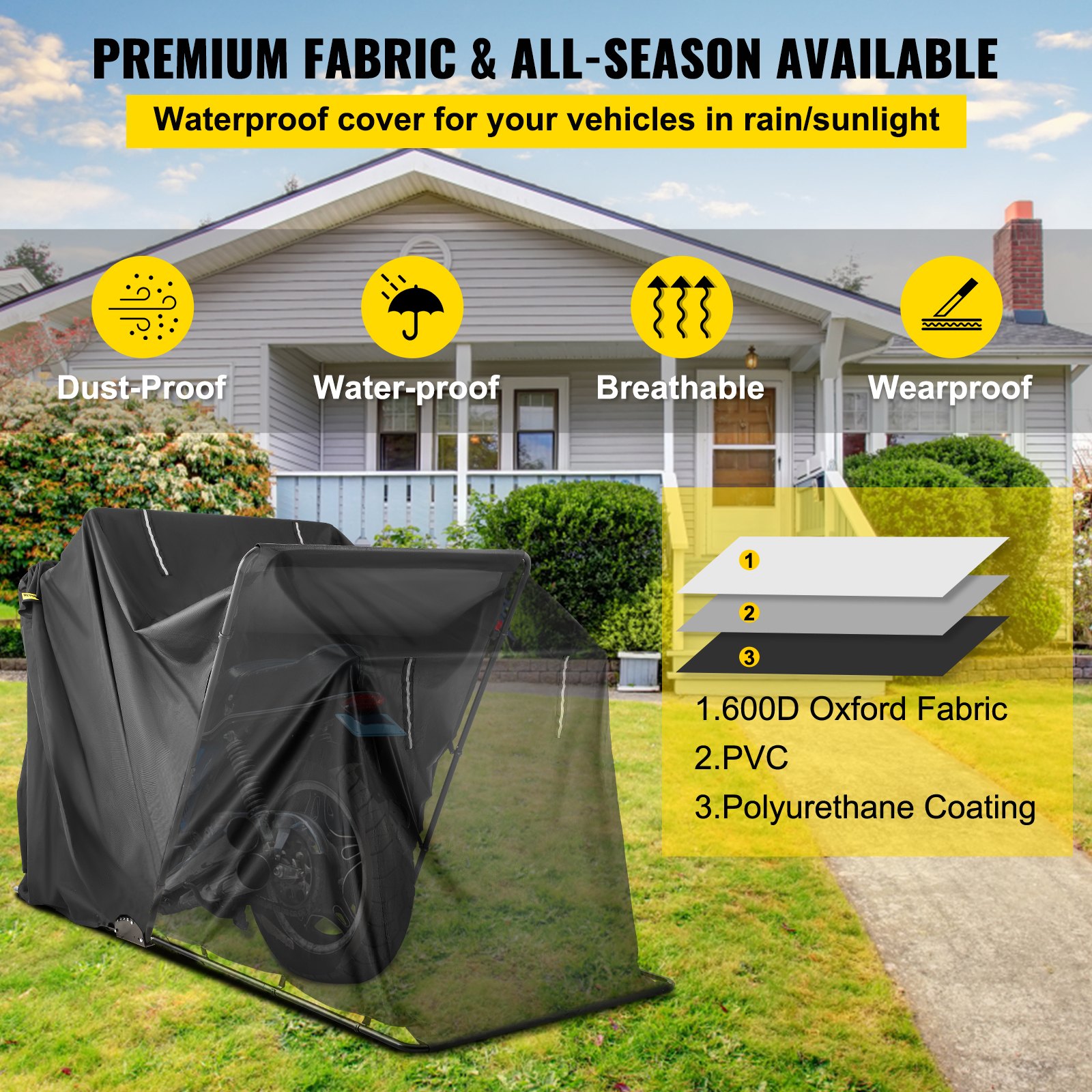 VEVOR Motorrad Abdeckungen, Faltgarage motorroller wasserdicht & UV-geschützt, 270 x 105 x 155 cm Motorrad Garage wetterfest, Motorcycle Cover Moped Protective Tarpaulin Tent Oxford Roll Cover