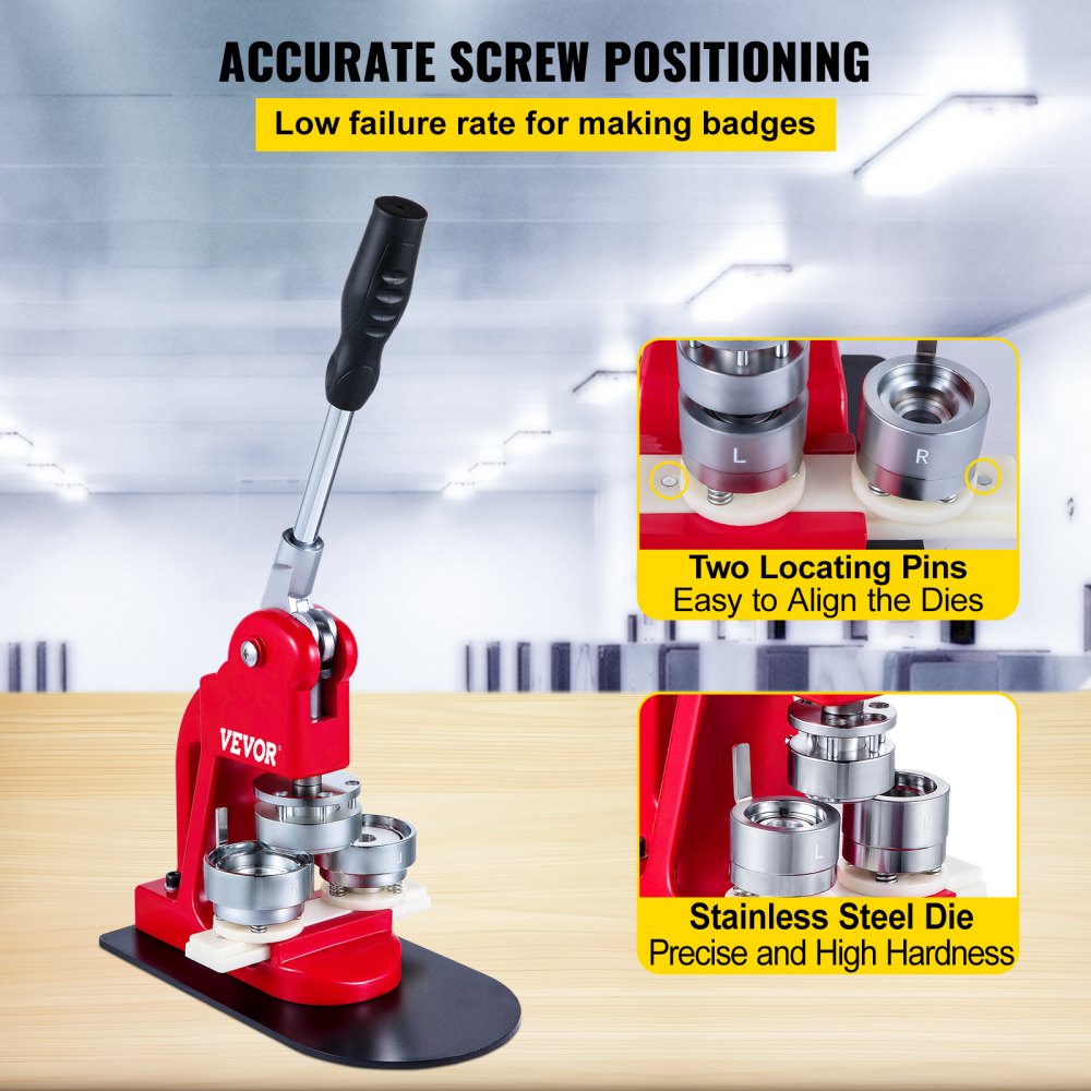 VEVOR Badge Press Machine 44 mm, Button Maker 1000 Stücke, Badge Maker mit Grundgröße von 16 x 29 cm, Punch Press Machine mit Benutzerfreundlichem Griff, zur Herstellung von Abzeichen, Buttons