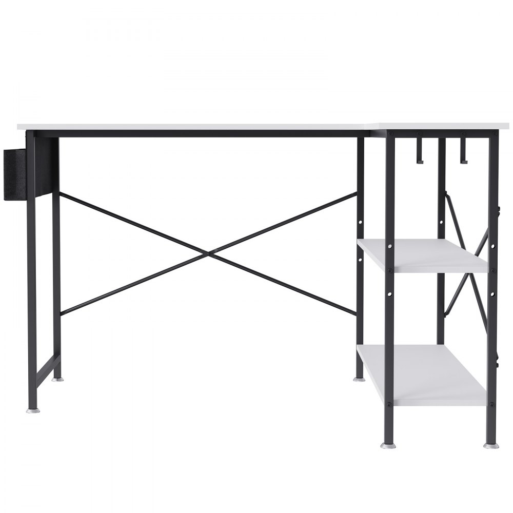 VEVOR Eckschreibtisch L-Förmiger Schreibtisch Weiß 1200 x 890 x 760 mm L-förmiger Tisch, Schreibtisch L Form, Platzsparend mit Doppel-Regalen & Haken, Ideal für Arbeitszimmer, Zuhause, Büro usw.