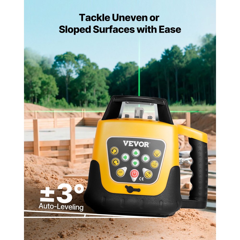 VEVOR Rotationslaser-Wasserwaagen-Set, mit Stativ & Messlatte, grüner Strahl, 500 m Reichweite, Neigung einstellbar, 360-Grad-Drehung, flexibler Scanwinkel, mit Fernbedienungsempfänger & Tragetasche