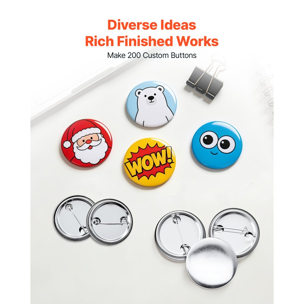 VEVOR Buttonrohlinge 200-tlg. 32mm für Buttonmaschine mit Sicherheitsnadel, Transparente Mylar-Folie & Runde Blanko-Papiere für DIY-Projekte zu Hause Schulveranstaltungen & Individuelle Studios
