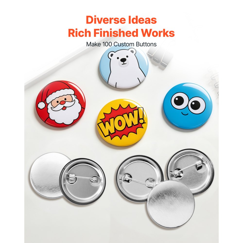 VEVOR Buttonrohlinge 100-tlg. 75mm für Buttonmaschine mit Sicherheitsnadel, Transparente Mylar-Folie & Runde Blanko-Papiere für DIY-Projekte zu Hause Schulveranstaltungen & Individuelle Studios