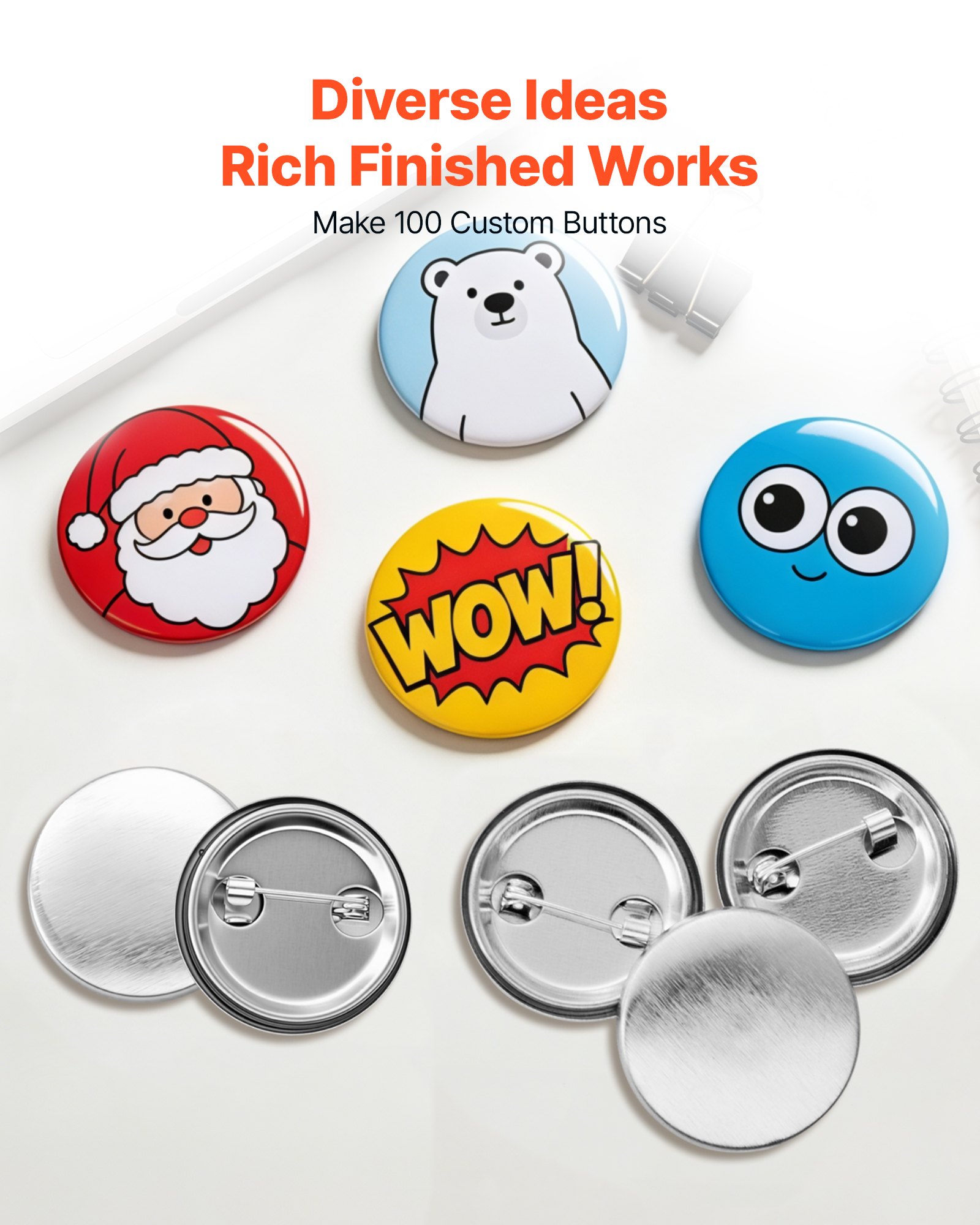 VEVOR Buttonrohlinge 100-tlg. 75mm für Buttonmaschine mit Sicherheitsnadel, Transparente Mylar-Folie & Runde Blanko-Papiere für DIY-Projekte zu Hause Schulveranstaltungen & Individuelle Studios