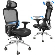 VEVOR Bürostuhl Ergonomisch, Schreibtischstuhl mit Verstellbarer Kopfstütze 80 mm, mit Armlehnen Lendenwirbelstütze, Drehstuhl Wippfunktion, Chefsessel aus Mesh, Rückenschonend, Bürostuhl 130 kg