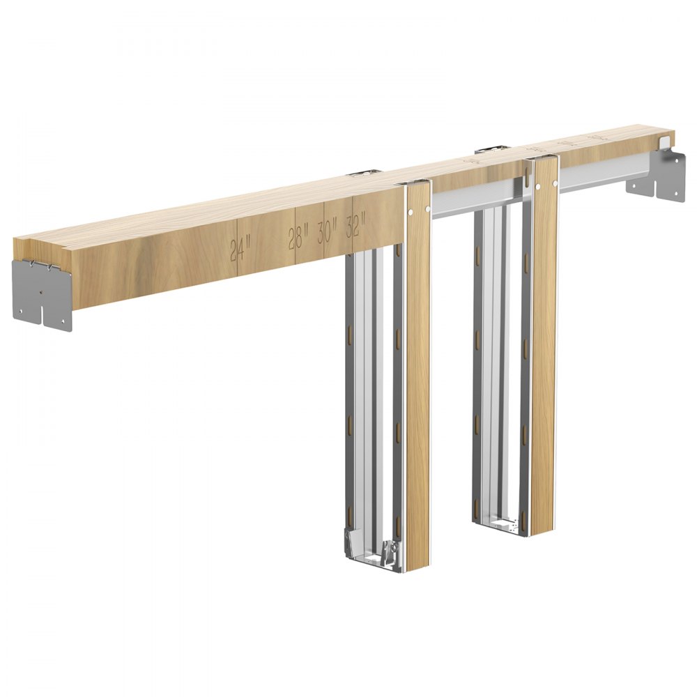 VEVOR Schiebetürrahmen-Set für 610–762 mm breite & 2032 mm hohe Türen, Schiebetürsystem-Set aus verzinkter Stahl & Holz mit Zwei-Wege-Soft-Close-Mechanismus & sanftem Gleiten, für Wohnzimmer