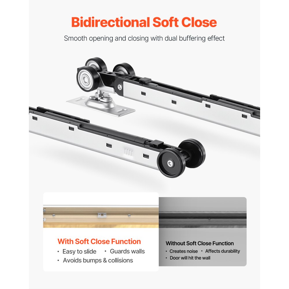 VEVOR Schiebetürrahmen-Set für 1219–1829 mm breite & 2032 mm hohe Türen, Schiebetürsystem-Set aus verzinkter Stahl & Holz mit Zwei-Wege-Soft-Close-Mechanismus & sanftem Gleiten, für Wohnzimmer