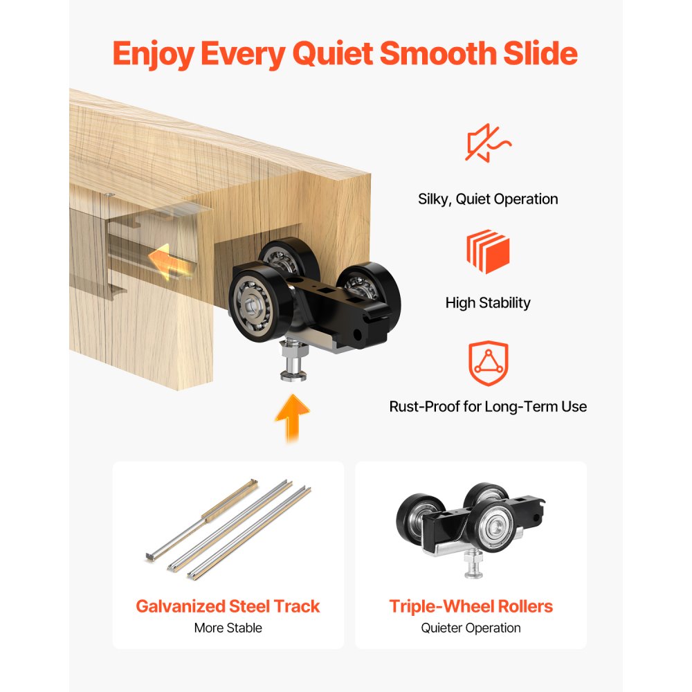 VEVOR Schiebetürrahmen-Set für 1219–1829 mm breite & 2032 mm hohe Türen, Schiebetürsystem-Set aus verzinkter Stahl & Holz mit Zwei-Wege-Soft-Close-Mechanismus & sanftem Gleiten, für Wohnzimmer