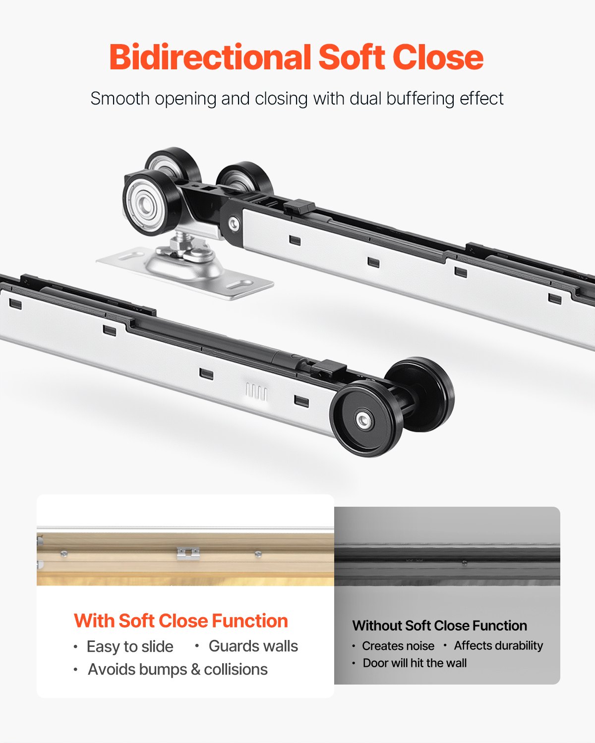 VEVOR Schiebetürrahmen-Set für 610– 762 mm breite & 2032 mm hohe Türen, Schiebetür-Set aus verzinkter Stahl mit Zwei-Wege-Soft-Close-Mechanismus & sanftem Gleiten, für Wohnzimmer Badezimmer