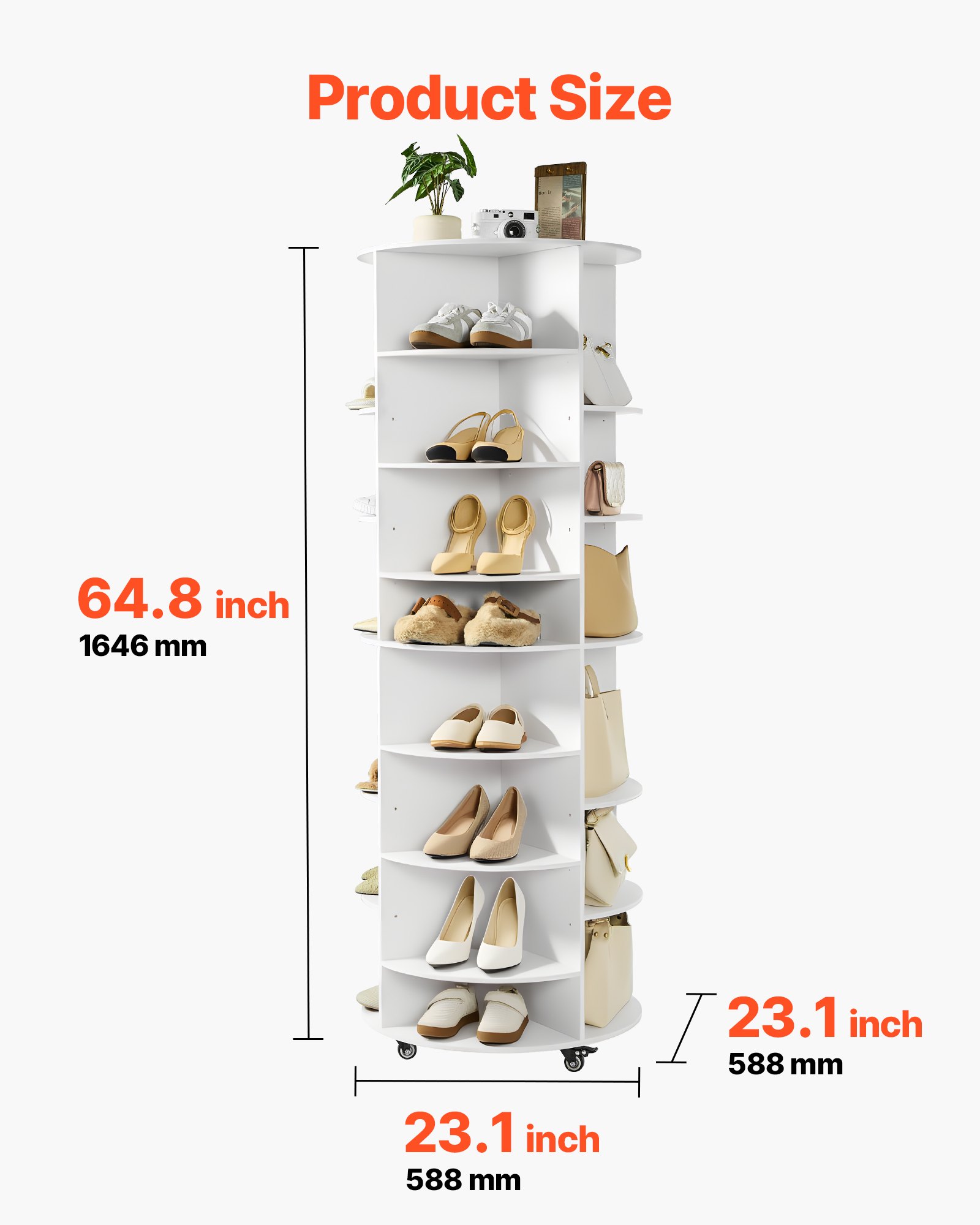 VEVOR Schuhregal Schuhschrank für 28 Paar Schuhe (7-stöckig) 360° drehbar, rollbare Schuhaufbewahrung, Schuhablage für Schlafzimmer Wohnzimmer Eingangsbereich, Weiß 588 x 588 x 1646 mm