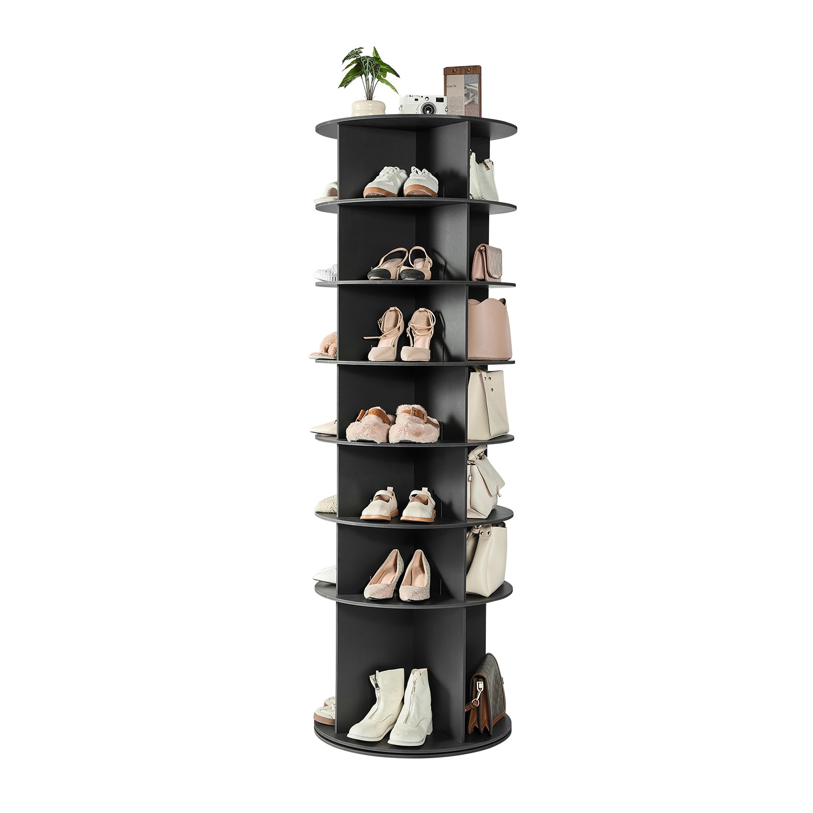 VEVOR Schuhregal Schuhschrank für 28 Paar Schuhe (7-stöckig) 360° drehbar, platzsparende Schuhaufbewahrung, Schuhablage für Schlafzimmer Wohnzimmer Eingangsbereich, Schwarz 598 x 598 x 1805 mm