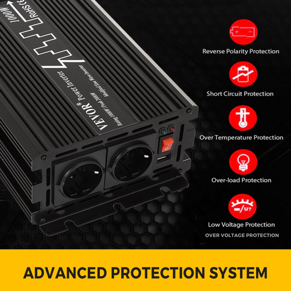 Mod Sinus Spannungswandler 12v 230v 1000w Max.2000w Wechselrichter Inverter
