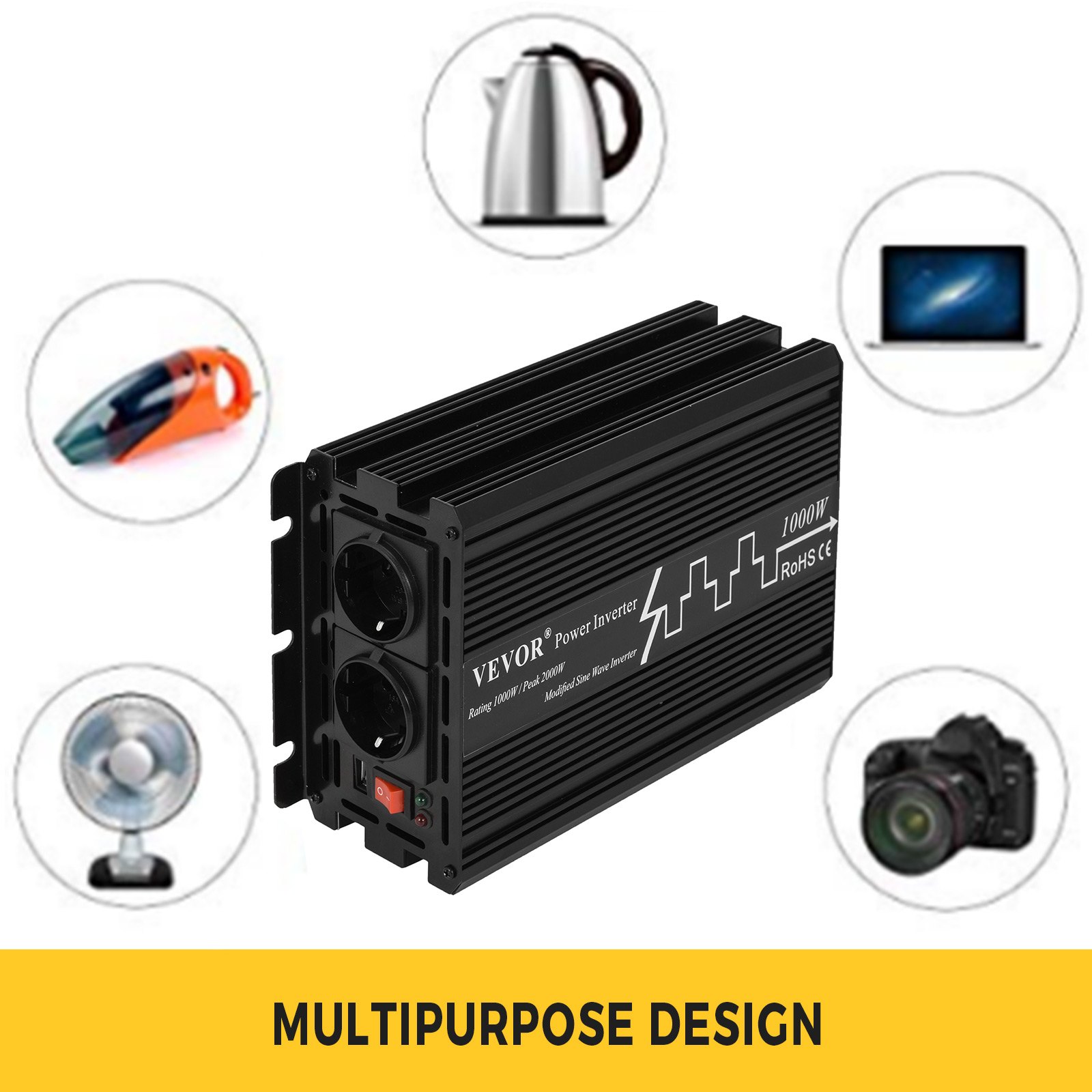 Mod Sinus Spannungswandler 12v 230v 1000w Max.2000w Wechselrichter Inverter