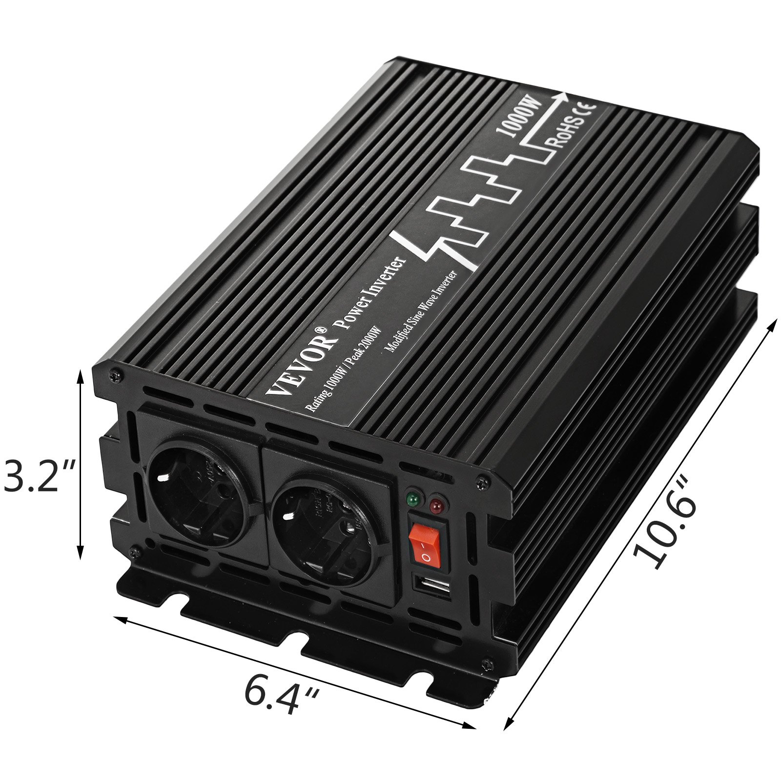 Mod Sinus Spannungswandler 12v 230v 1000w Max.2000w Wechselrichter Inverter