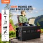 VEVOR Sinus-Wechselrichter 3000 W DC 12 V AC 230 V LCD-Display Wechselrichter mit 3 AC-Steckdosen 2 USB-Anschlüssen 1 Typ-C-Anschluss 10 Ersatzsicherungen für große Haushaltsgeräte