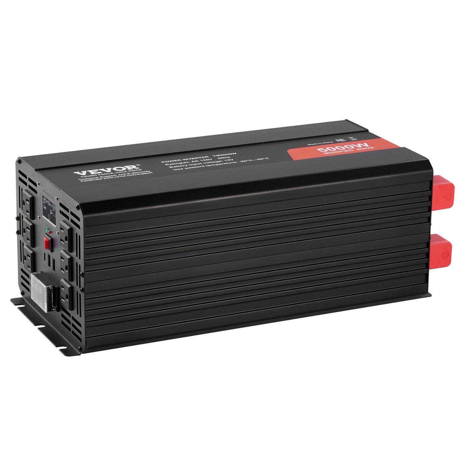 VEVOR 5000W Sine Wave Inverter, DC 12V to AC 230V, with 2 AC outlets, 2 USB ports, 1 Type-C port, LCD display and remote control for heavy-duty household appliances
