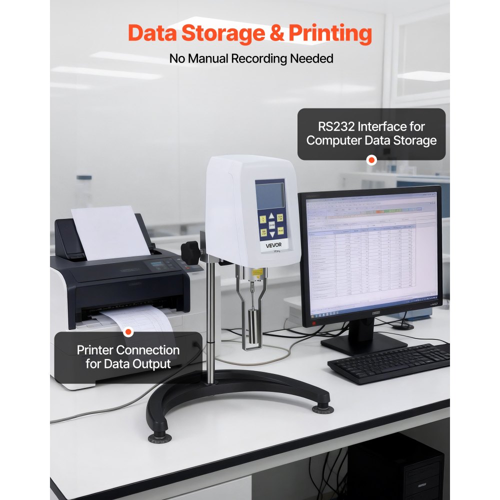 VEVOR Digitalanzeige Rotationsviskosimeter 10-100000 cP, Digitales Viskositätsmessgerät ±2% Genauigkeit Inkl. 4 Retoren LCD-Display Temperaturfühler, Drehviscometer für Tinten Farben Klebstoffe Fette