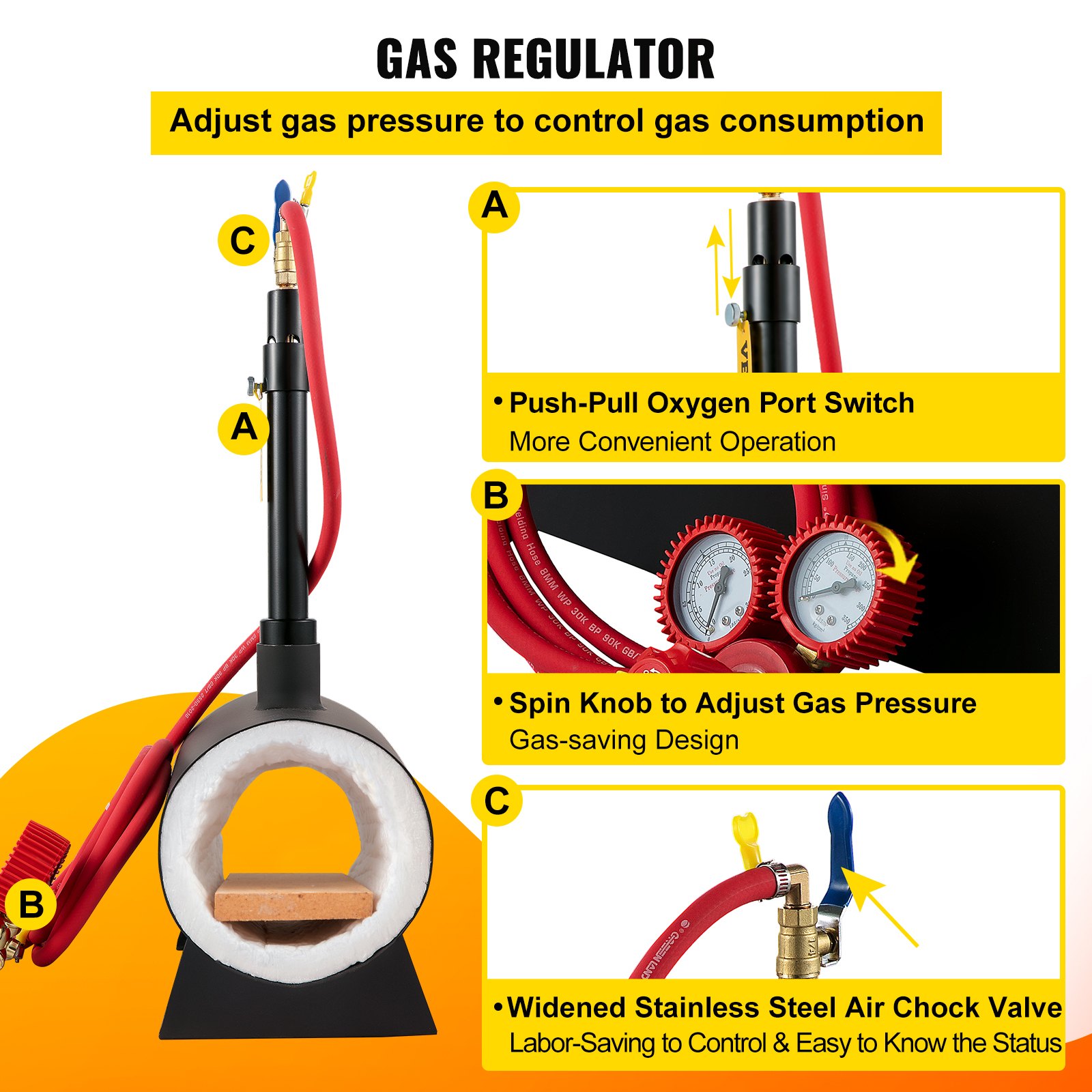 VEVOR Gas schmiedeofen 1350 °C, Brenner Schmiede 9 L, Schmiedeofen mit ein Brenner, Auskleidung mit Aluminiumsilikatfaser, Metallschmiede Max. Leistung 76,8 kWh / 262.000 BTU, Hufschmiede Rund, 7 kg