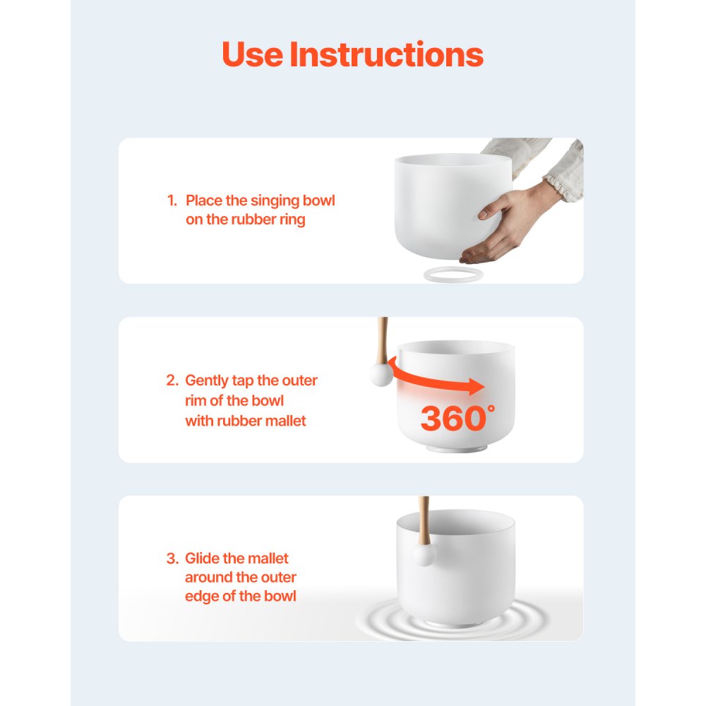 VEVOR Crystal Singing Bowl, 203 mm Large F-Note Root Chakra Singing Bowl, Matte Quartz Singing Bowl with Rubber Mallet and O-Ring, Perfect for Meditation, Yoga, Sound Baths, Sound Healing