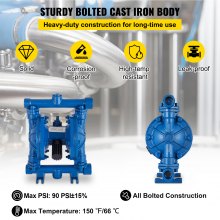 VEVOR luftbetriebene Doppelmembranpumpe, 1/2 Zoll Einlass und Auslass, Gehäuse aus Gusseisen, 8,8 GPM und max. 120 PSI, pneumatische Transferpumpe mit Nitrilmembran für Erdöl, Diesel, Öl