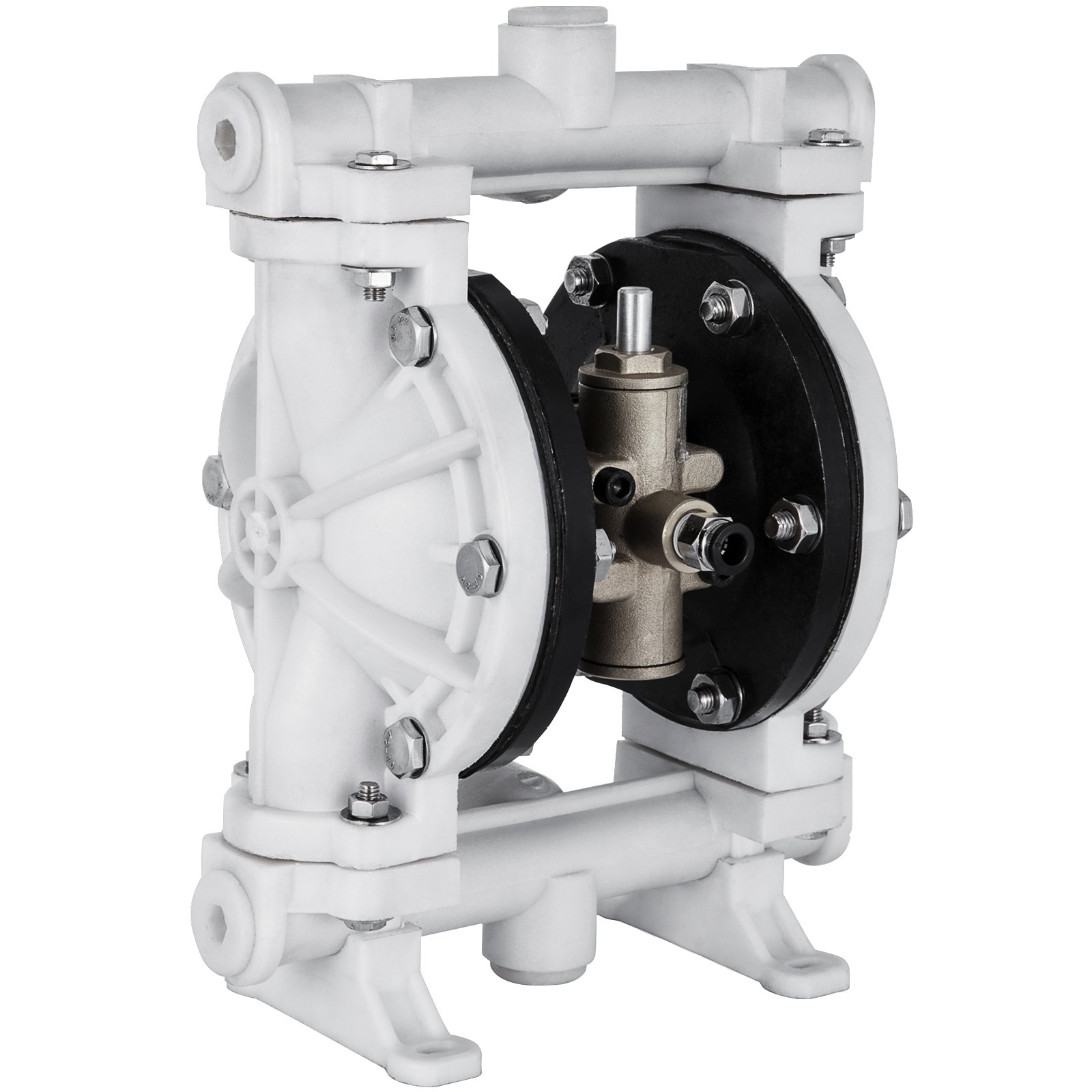 VEVOR Air-Operated Double Diaphragm Pump, 1/2 Inch Inlet and Outlet, Polypropylene Housing, 2.5 GPM and max. 80 PSI, Pneumatic PTFE Diaphragm Transfer Pump for Petroleum, Diesel, Oil and Low Viscosity Liquids