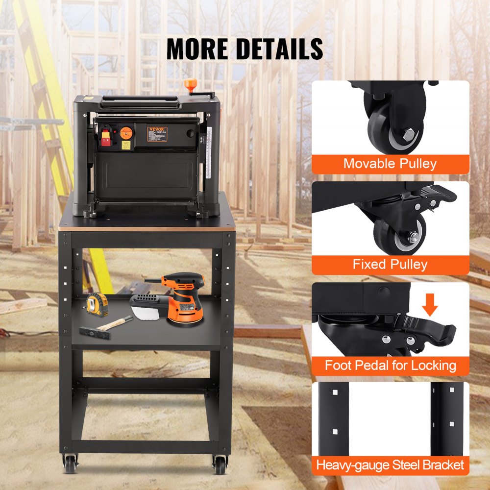 VEVOR Maschinenständer Dickenhobel 70,3×60,3×90cm Untergestell Dickenhobelmaschine Stahl & MDF Max. Belastbarkeit 45kg Maschinentisch höhenverstellbar Kompitable mit meisten Hobelmaschinen Sägen