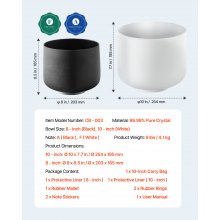VEVOR 2 Stk. Kristallklangschalen, 203 & 254mm große A- & F-Ton-Klangschalen, mattierte Quarz-Klangschale mit Tragetasche, 1 Gummihammer und 2 O-Ringen, ideal für Meditation, Yoga, Klangheilung