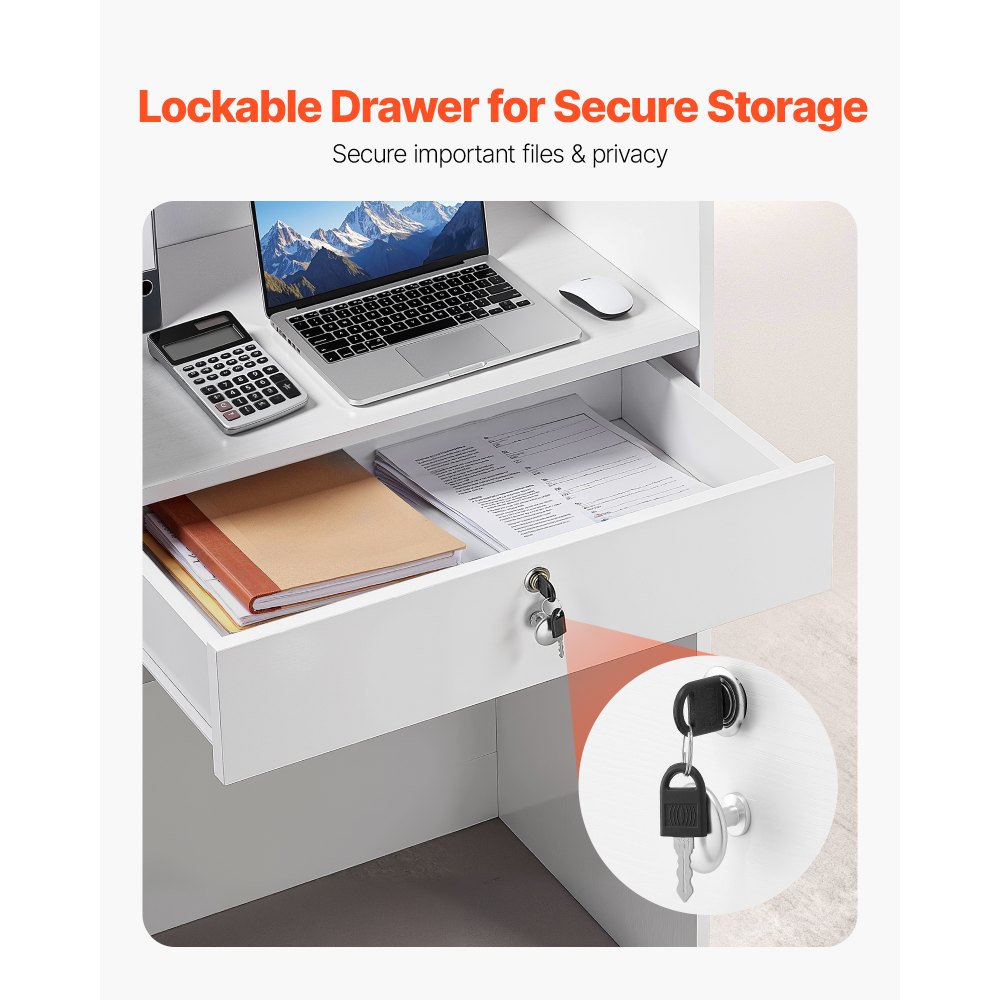 VEVOR Empfangstheke 60 cm Lang, Rechteckige Rezeptionstheke mit Abschließbaren Schublade, Moderner Empfangstresen für Kasse Lobby Schönheitssalon Büro Hotel, Verkaufstheke Fronttresen Spanplatte