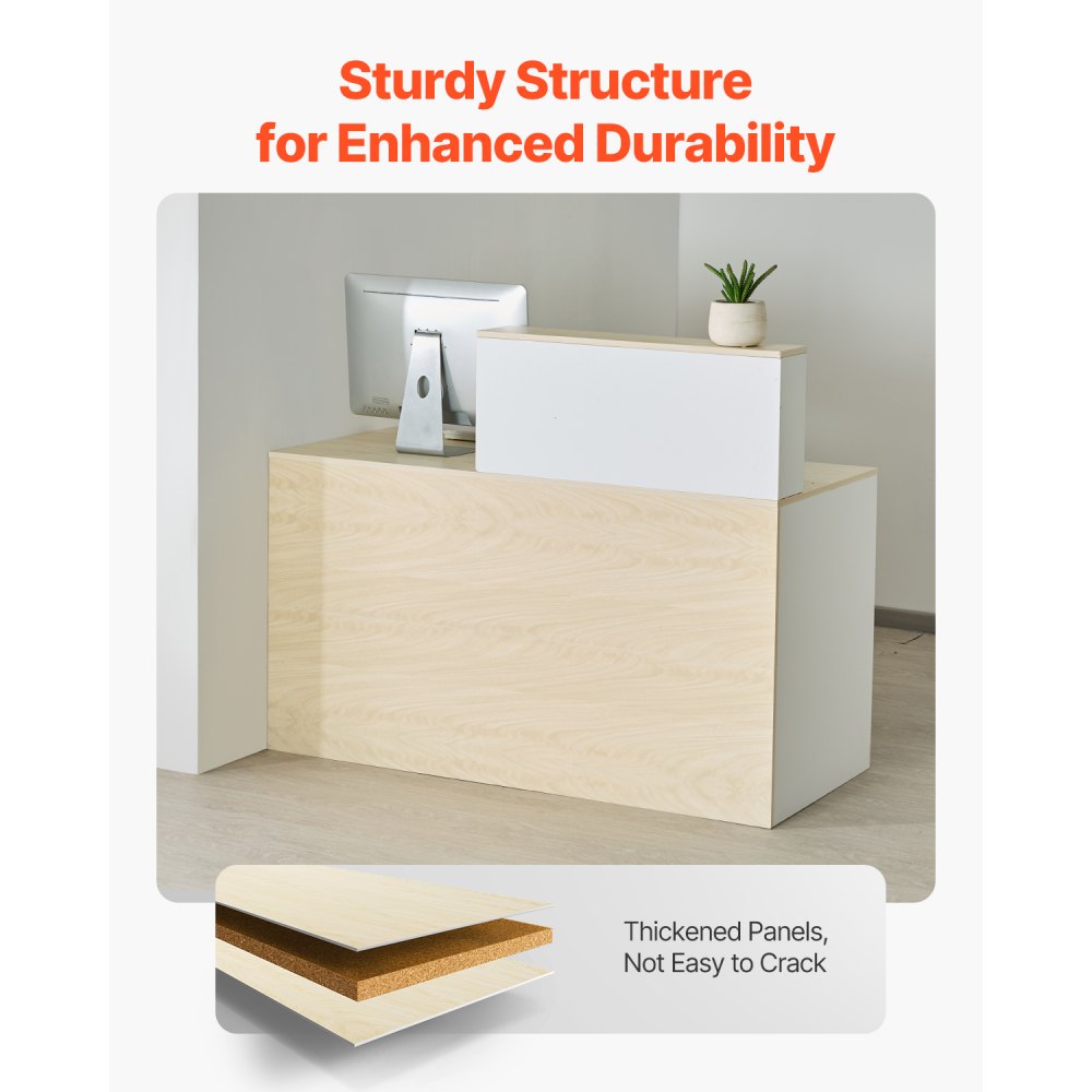 VEVOR Rezeption Empfangstresen Empfangstisch rechteckiger Thekentisch, Empfangstheke Verkaufstresen Kassentheke mit abschließbarer Schublade und Lagerschrank für Kasse Schönheitssalon Büro, Holzfarbe