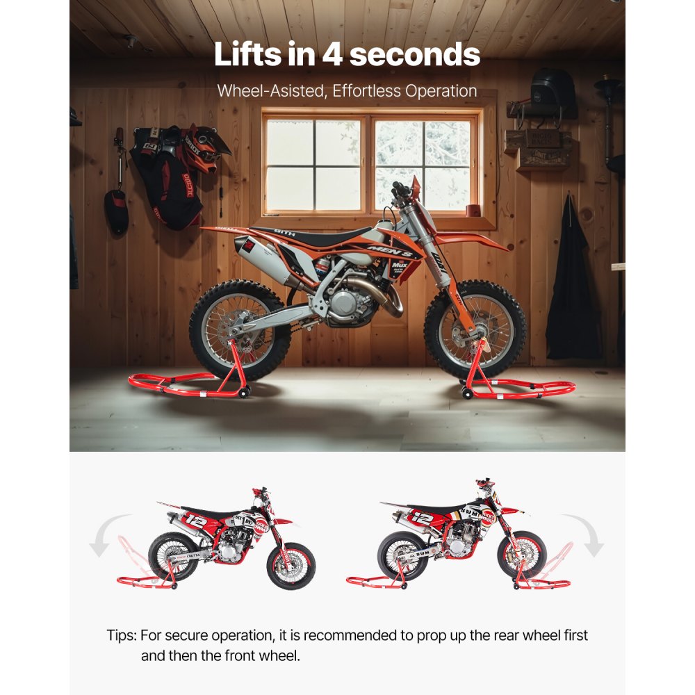 VEVOR Motorradständer (385 kg belastbar) vorne und hinten Doppelgabelständer, hinterer U+L-Gabel-Schwingarm-Spulenständer, für die meisten Motorräder von Yamaha Honda Kawasaki Suzuki, rot