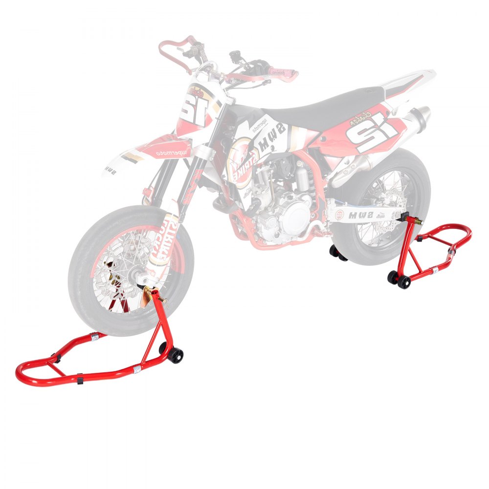 VEVOR Motorradständer (385 kg belastbar) vorne und hinten Doppelgabelständer, hinterer U+L-Gabel-Schwingarm-Spulenständer, für die meisten Motorräder von Yamaha Honda Kawasaki Suzuki, rot