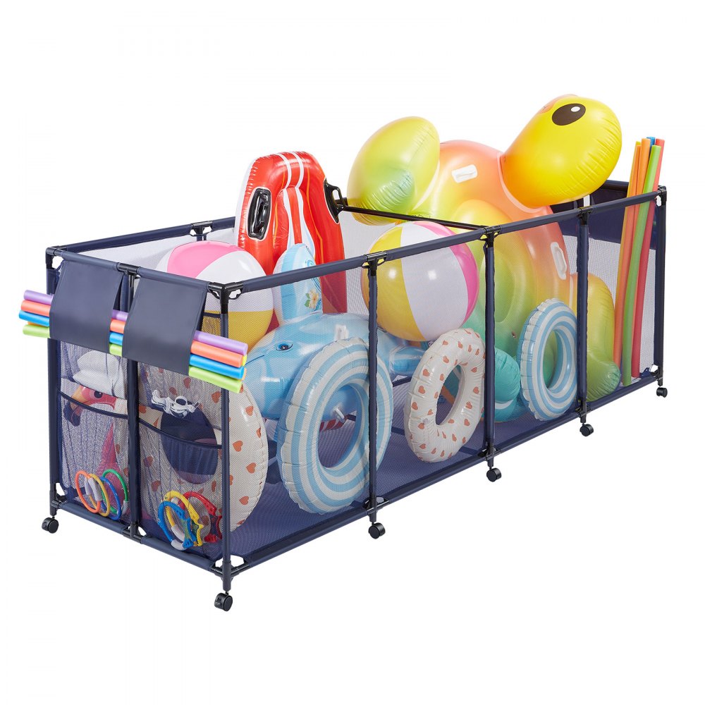 VEVOR Pool Aufbewahrungsbehälter 2620x815x890 mm, Organizer mit Seitentaschen, Metallrahmen, Netzkorb, Aufbewahrungsbox, Organisationskorb, Aufbewahrungskorb, Aufbewahrungswagen für Poolspielzeug
