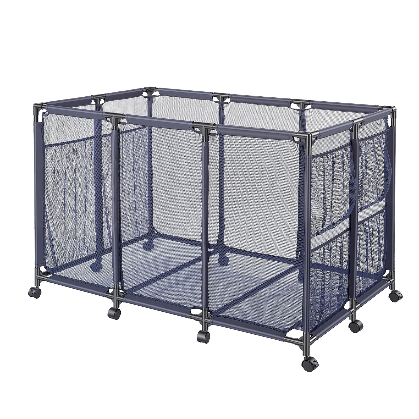 VEVOR Pool-Aufbewahrungsbehälter, 125x84x84 cm, Aufbewahrungsbox, Aufbewahrungswagen, Organizer mit Seitentaschen & Rollen, Robustem Metallrahmen, Netzkorb für Poolspielzeug