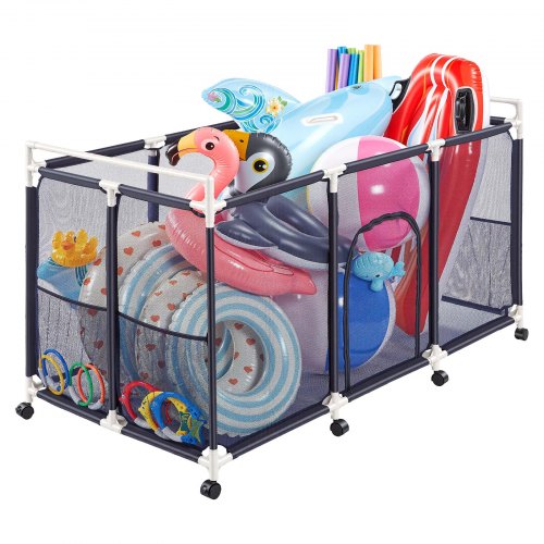 VEVOR Pool Aufbewahrungsbehälter 1590x815x915 mm, Organizer mit Seitentaschen, PVC-Rahmen, Netzkorb, Aufbewahrungsbox, Organisationskorb, Aufbewahrungskorb, Aufbewahrungswagen für Poolspielzeug