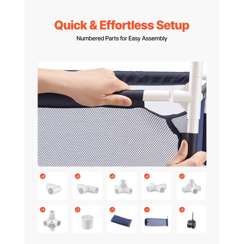 VEVOR Pool Storage Bin, 159 x 81.5 x 91.5 cm, Rolling Pool Float Storage Organizer with Side Pockets & Casters, Durable Plastic Frame, Poolside Toys Noodles Holder Mesh Basket for Swimming Pools