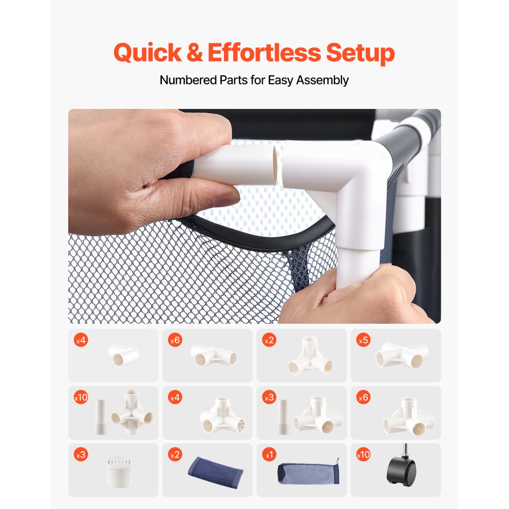 VEVOR Pool Aufbewahrungsbehälter 169x85x165 cm, Organizer mit Seitentaschen, PVC-Rahmen, Netzkorb, Aufbewahrungsbox, Organisationskorb, Aufbewahrungskorb, Aufbewahrungswagen für Poolspielzeug