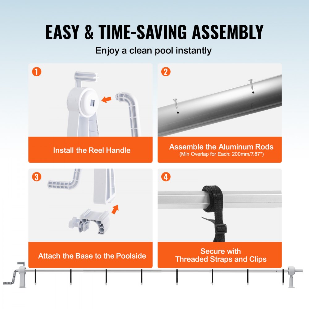 VEVOR Pool Cover Roller, Aluminum Alloy, 6510x170x360mm, 5-Section Pool Cover Roller, 25kg Weight Capacity, Solar Cover