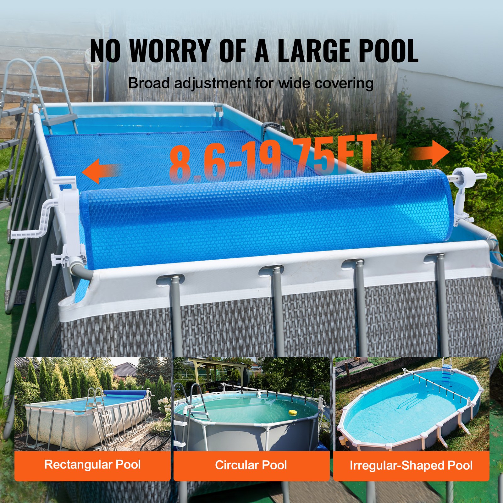 VEVOR Pool Cover Roller, Aluminum Alloy, 6510x170x360mm, 5-Section Pool Cover Roller, 25kg Weight Capacity, Solar Cover
