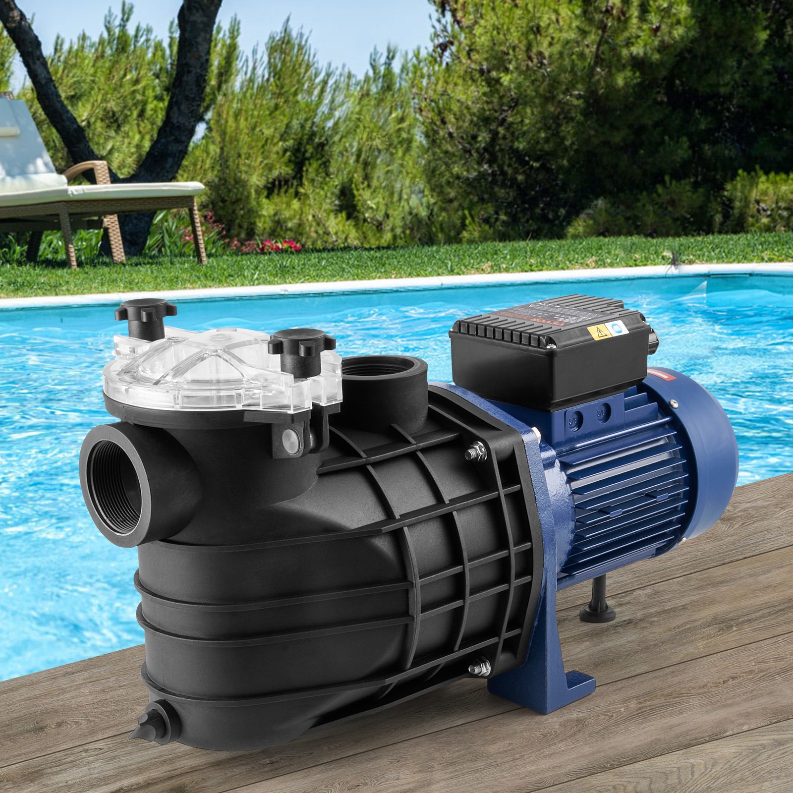 VEVOR Schwimmbadpumpe, 2,5 PS, 120 GPM max. Durchfluss, Einzelgeschwindigkeits-Filterpumpe, 220 V, 2850 U/min, 16 m max. Förderhöhe, Poolpumpe mit Filterkorb, für Aufstellpools, Whirlpools, Spas