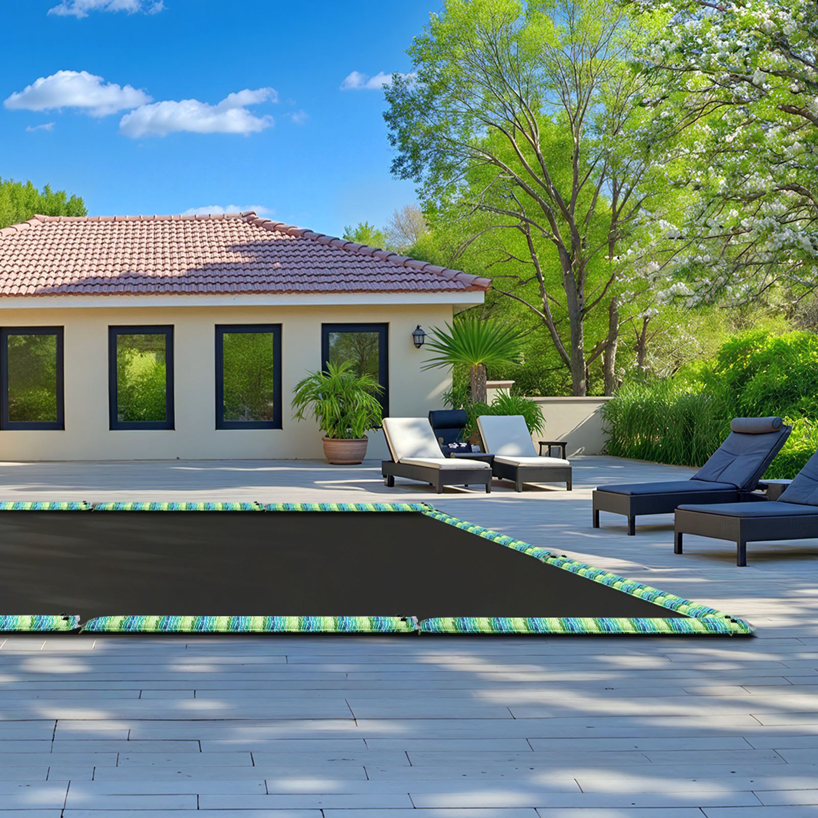 VEVOR Pool Beschwerungssack, 5er Pack à 240x30 cm, 0,3 mm dicke PVC-Wassersäcke mit Reflektorstreifen u. mit auslaufsicherem Schraubverschluss, zur Befestigung von Poolabdeckungen im Winter, grün