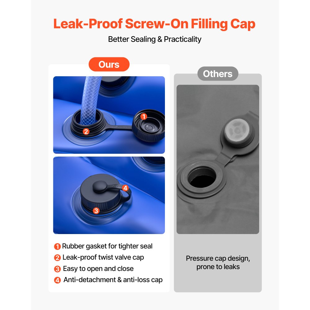 VEVOR Pool Cover Water Bags, 5 Packs 2560 mm, Double Chamber Pool Cover Water Tubes, 0.4mm Thick PVC Bags Weights with Leakproof Screw Cap, for Inground Swimming-Pool Covers Winter Closing, Blue