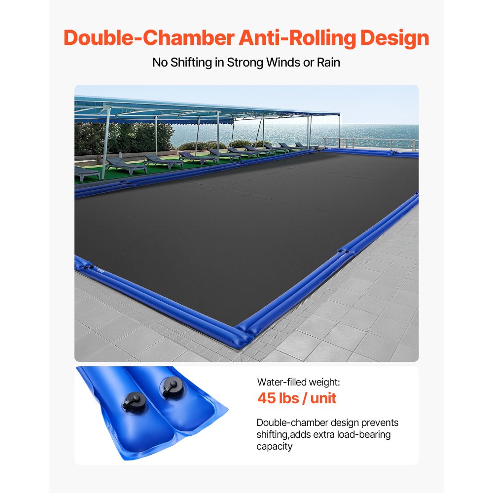 VEVOR Pool Beschwerungssack, 12 Packungen à 238 cm, 0,4 mm dicke PVC-Säcke mit Gewichten mit auslaufsicherem Schraubverschluss, Wassersäcke zur Befestigung von Poolabdeckungen im Winter, blau