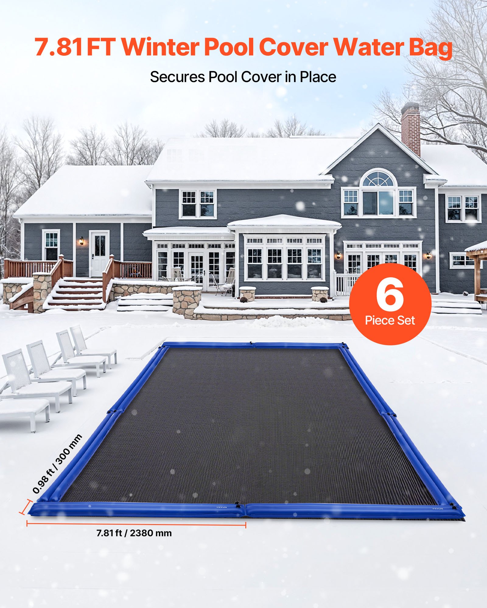 VEVOR Pool Beschwerungssack, 6 Packungen à 238 cm, 0,4 mm dicke PVC-Säcke mit Gewichten mit auslaufsicherem Schraubverschluss, Wassersäcke zur Befestigung von Poolabdeckungen im Winter, blau