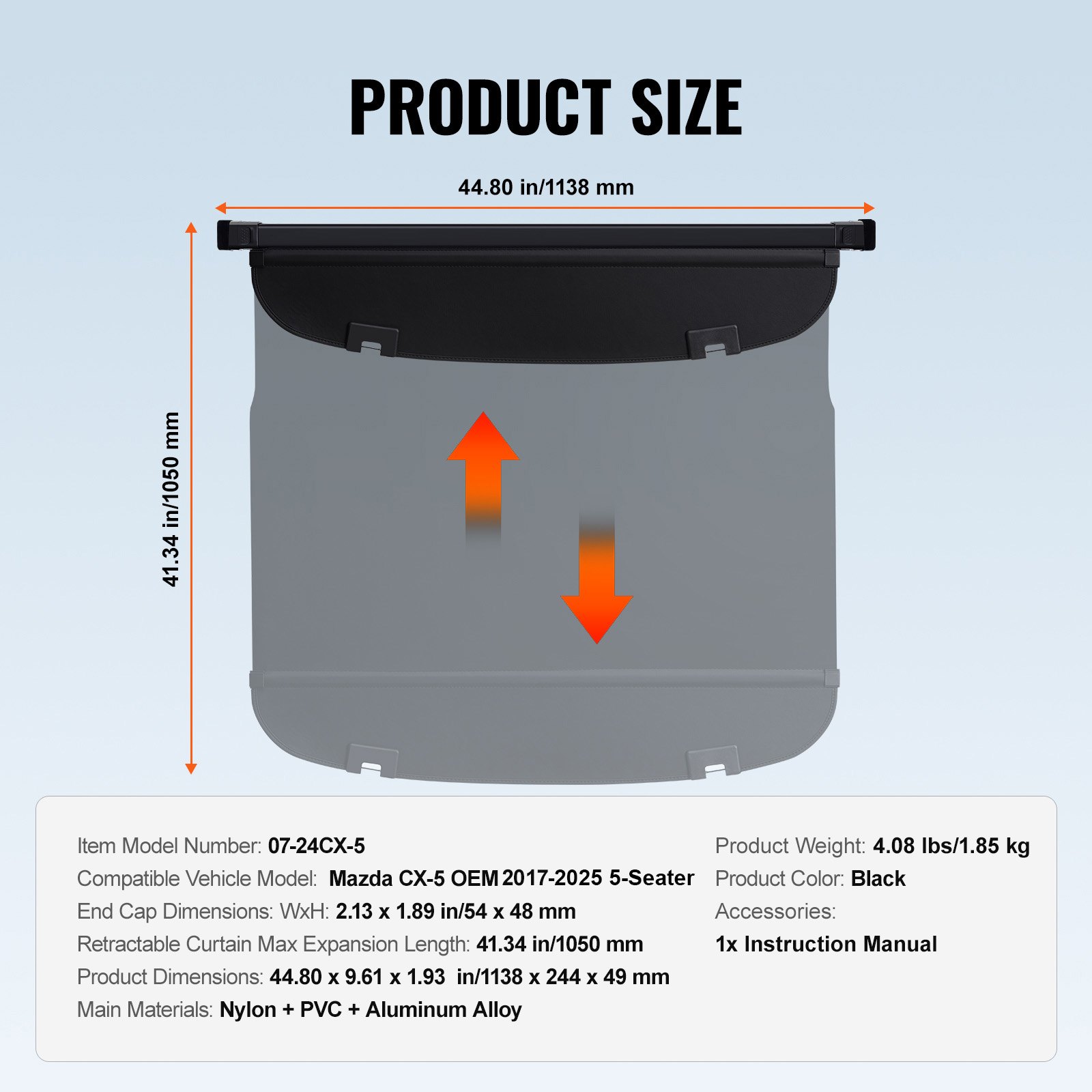 VEVOR Einziehbare Laderaumabdeckung wasserfeste Kofferraumabdeckung für Mazda CX-5 2017-2025 5-Seater, UV-beständige Kofferraumabdeckung aus Aluminiumlegierung & PVC-Lederstruktur