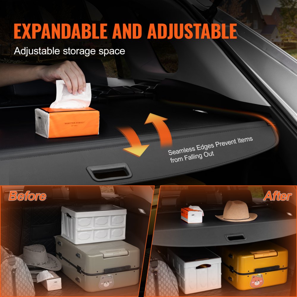 VEVOR Einziehbare Laderaumabdeckung Kofferraumabdeckung für Jeep Grand Cherokee 2 Row 2022-2025 5-Seater, UV-beständige Kofferraumabdeckung aus Aluminiumlegierung & PVC-Lederstruktur